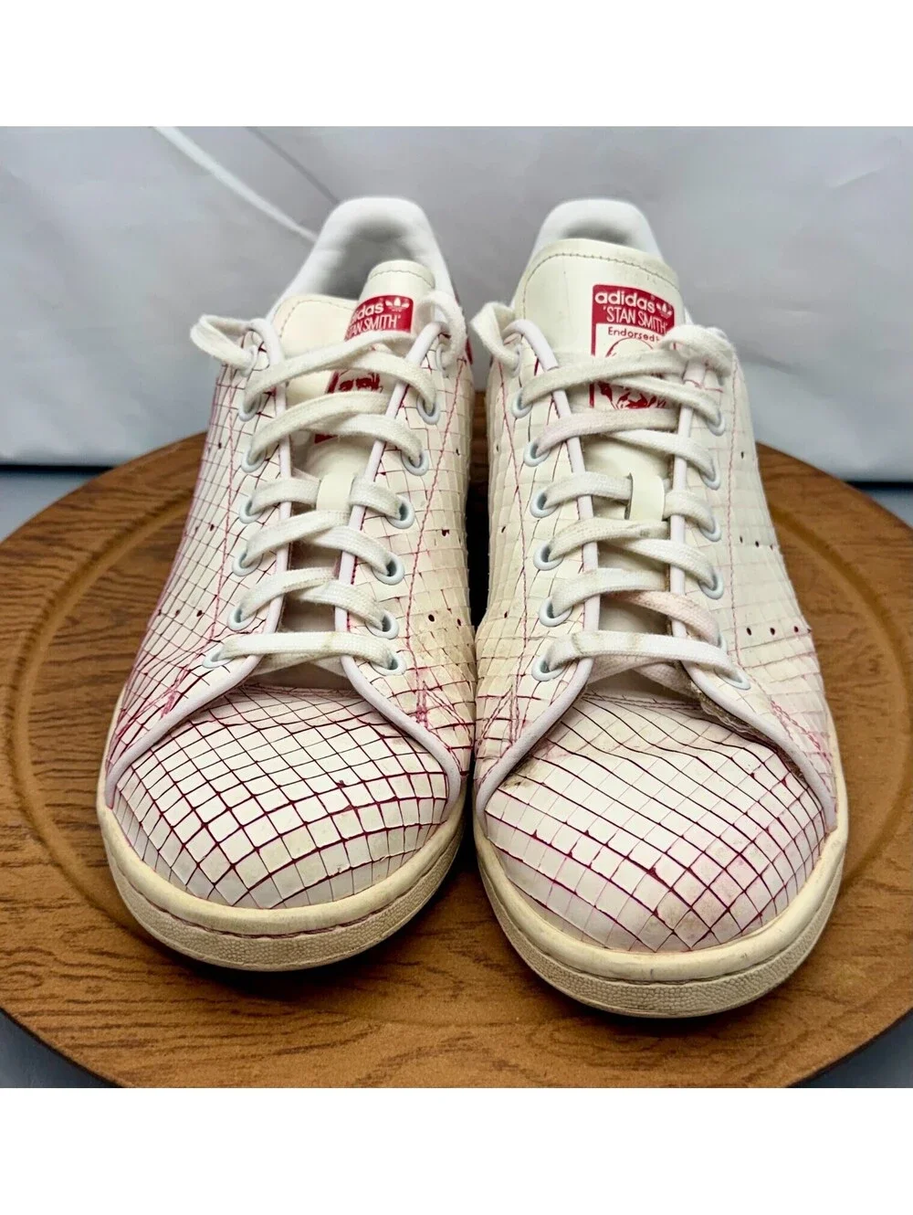 adidas Stan Smith Sliced Leather  White with Red Size  11 Nice Hard to Find